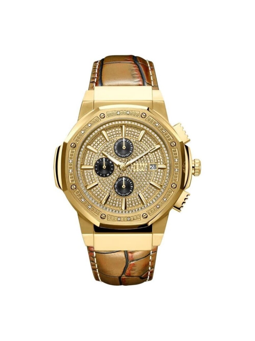 NWT JBW Saxon Gold-tone Dial Brown Leather Men's Watch
